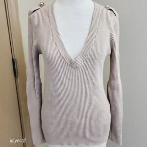 Tory Burch ribbed v neck cotton cashmere sweater M